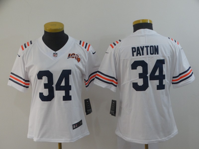 Women's Chicago bears #34 Walter Payton White 2019 100th Season Limited Stitched NFL Jersey